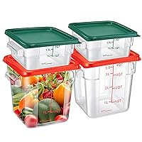 4 Pcs Food Storage Container with Lids Set 2qt and 4qt Square Clear Commercial Containers with Scales Handles for Home Restaurant Kitchen Food Storage, Proof Dough, Marinating Meat(Red Green)