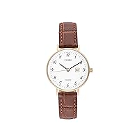 Women's Slim Stainless Steel Brown Leather Band with White dial Watch - 3594, Brown, Modern