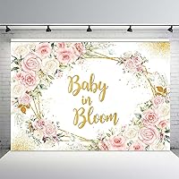 MEHOFOND 10x7ft Boho Baby in Bloom Backdrop for Sweet Girl Pink Florals Baby Shower Background Golden Theme Banner Decorations Gender Reveal Party Welcome Baby Party Photo Booth Studio Props