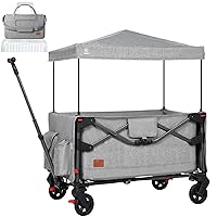 EVER ADVANCED Foldable into Bag Travel Wagon Stroller for 2 Kids & Cargo, Collapsible Toddler Wagon with Removable Canopy, Adjustable 5-Point Harness, Lightweight Carry-on Stroller for Airplane Gray