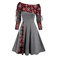 Women's Fall Dresses Convertible Neck Cinched Striped Flare A Line Dress Long Sleeve Sexy, S-2XL