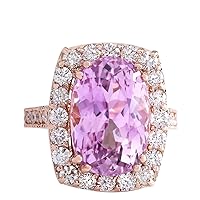 12.33 Carat Natural Pink Kunzite and Diamond (F-G Color, VS1-VS2 Clarity) 14K Rose Gold Cocktail Ring for Women Exclusively Handcrafted in USA