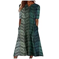 House Dress Womens Short Sleeve Mumu Duster House Coat Robe with Pockets Baggy Tunic Summer Dresses Plus Size