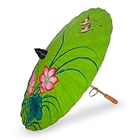 NOVICA Artisan Handmade Saa Paper Parasol with Floral Motifs Multicolor Green Bamboopaper Thailand Decor Accessories 'Lily Wonderland'