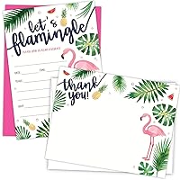 Let's Flamingle Invitations and Pink Flamingo Thank You Cards | 50 Sets / 100 Pcs Total