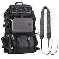 TARION Camera Backpack Extra Large + Camera Strap | Professional Hiking Camera Backpack with Laptop Compartment Waterproof Raincover PB-01 + Grey DSLR Strap Adjustable DSLR Camera Neck Strap Belt