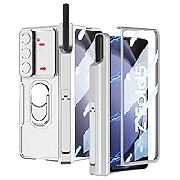 DOOTOO for Samsung Galaxy Z Fold 5 Case Magnetic Hinge Coverage Protection [Fold 5 Edition S Pen Holder] Ring Kickstand, Slide Camera Cover, Front Screen Protector Full Body Case (Silver)