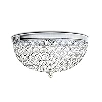 Elegant Designs FM1000-CHR Elipse Crystal 13 Inch Modern Metal 2 Light Bowl Shaped Ceiling Flush Mount Fixture, Chrome