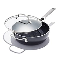 OXO Agility Series 3QT Chef’s Pan with Lid, Ceramic Nonstick Cookware PFAS-Free, Induction Suitable, Quick Even Heating, Stainless Steel Handles, Chip-Free Rims, Dishwasher and Oven Safe, Black