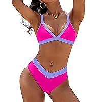 Blooming Jelly Womens Sexy Bikini Triangle Two Piece Swimsuit Color Block High Cut Bathing Suits