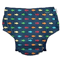 i play. by green sprouts Reusable, Eco Snap Swim Diaper with Gussets, UPF 50, Patented Design, STANDARD 100 by OEKO-TEX® Certified - Navy Fish Geo, 12 mo