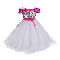 Dressy Daisy Girls Sequined Tulle Off-Shoulder Flower Girl Dresses Pageant Party