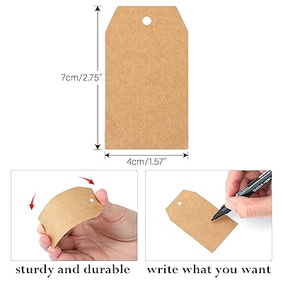 jijAcraft 100Pcs Gift Tags with String, 2.8 x 1.6 inch Blank Gift Tags,  Brown Kraft Paper Tags for Arts, Wedding Gift Bags, DIY Crafts Gift Wrap