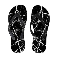 Vantaso Slim Flip Flops for Women Black White Seamless Marble Yoga Mat Thong Sandals Casual Slippers