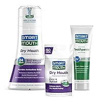 SmartMouth Package with Dry Mouth Activated Mouthwash - 16 Fl Oz, Soothing Mint & Dry Mouth Dual-Action Mints - 50 Count, Mellow Mint & Premium Zinc Ion Toothpaste - 6 oz, Mild Mint