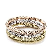 Ouran 3pcs Stretch Bracelet for Women, Popcorn Chain Bracelet with Charm Pendant Rose Gold Silver Cuff Bracelet for Friends Gift (3pcs/Set)