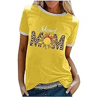 Blessed Mom T Shirts Women Baseball Mama Short Sleeve Tee Shirt Summer Casual Leopard Mom Sunflower Graphic Tee Tops