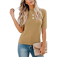 LETSRUNWILD Mock Turtleneck Cute Dressy Tops for Women Casual Summer Business Tshirts Shirts Blouses