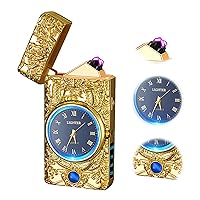 TIKIUKI Lighter, Multifunctional Lighter with LED Display, Arc, Strong, Windproof, USB Rechargeable Lighter, Fashion Luxury Metal Lighter with Watch Dial, Suitable for Gifts (Gold)