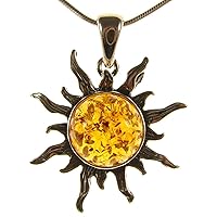 BALTIC AMBER AND STERLING SILVER 925 DESIGNER COGNAC SUN PENDANT JEWELLERY JEWELRY (NO CHAIN)