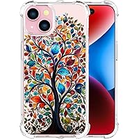 Compatible with iPhone 15 Plus Case for Women Girls Girly Cute Designer Phone Case Clear with Design, Compatible with iPhone 15 Plus Case Transparent,Tree Colorful Leaves