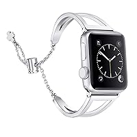 Secbolt Stainless Steel Bands Compatible with Apple Watch Bands 38mm 40mm 41mm 42mm 44mm 45mm iWatch Series 9/8/7/6/5/4/3/2/1/SE, Dressy Metal Bangle Bracelet Women