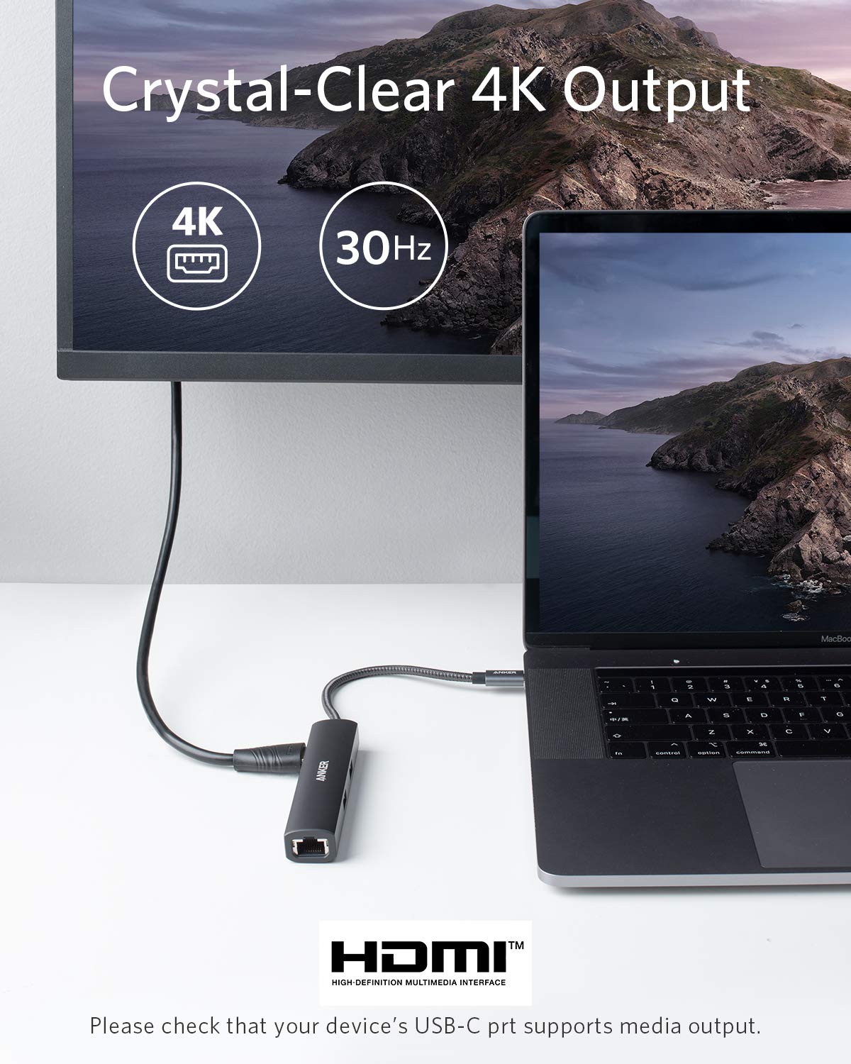 Anker Hub Adapter, 5-in-1 Adapter with 4K USB C to HDMI, Ethernet Port, 3 USB 3.0 Ports, for MacBook Pro, iPad Pro, XPS, Pixelbook, and More