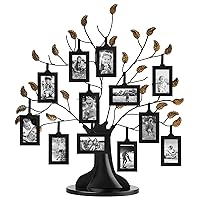Americanflat Bronze Family Tree Picture Frame - Includes 12 Hanging Picture Frames in Black with 2x3 Picture Frame and Adjustable Ribbon Tassels - 22