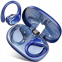 Wireless Earbud, 2024 Sport Wireless Bluetooth 5.3 Earbud with HiFi Stereo, 75H Wireless Headphones with Noise Cancelling Mic, IP7 Waterproof Bluetooth Earphones, LED Display, Button Control, Blue