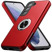 MMHUO for Galaxy S21 Case,Dual Layer Military Grade Drop Protection Slim Samsung S21 Kickstand Case with Hidden Ring Holder Shockproof Protective Phone Case for Samsung Galaxy S21 5G,Red