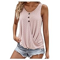 Camisole Tops for Women Button Patchwork Fashion Trendy Versatile with Sleeveless Round Neck Ruched Tanks