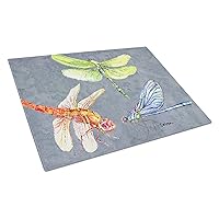 Caroline's Treasures Dragonfly Times Three Glass Cutting Board, Large, Multicolor