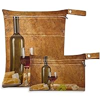 visesunny Vintage Style Red Wine 2Pcs Wet Bag with Zippered Pockets Washable Reusable Roomy for Travel,Beach,Pool,Daycare,Stroller,Diapers,Dirty Gym Clothes, Wet Swimsuits, Toiletries