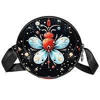 Lady Beetle I Shoulder Bags Cell Phone Pouch Crossbody Purse Round Wallet Clutch Bag for Women with Adjustable Strap 7x1.8 in