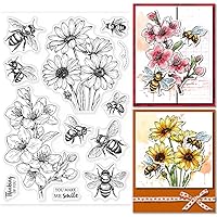 GLOBLELAND Bee Flower Clear Stamp Spring Flowers Clear Rubber Stamps Insect Bees Silicone Stamps for DIY Scrapbooking Photo Album Decorative Cards Making Home Decoration 6.3x4.33inch