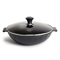 MOOSSE Premium Enameled Cast Iron Mini Wok Pan with Lid for Induction Cooktop, Stove, No Seasoning Required, 10.4” (26 cm)