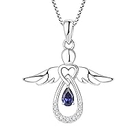 FJ Necklaces for Women Guardian Angel Necklace 925 Sterling Silver Angel Locket with Birthstone Cubic Zirconia Jewellery Gifts for Women Girls