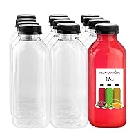 Empty Plastic Juice Bottles Bulk with Caps for Juicing & Smoothies, Reusable Clear , 16 Ounce Drink Containers for Mini Fridge, Juicer Shots, Small 16 oz (12 Pack)