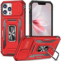 Case for iPhone 12 Pro Max Phone Case iPhone 12 Pro Max Case with Slide Camera Cover, with Finger Ring Holder Stand, fit Magnetic Car Mount, for iPhone 12 Pro Max (Red)