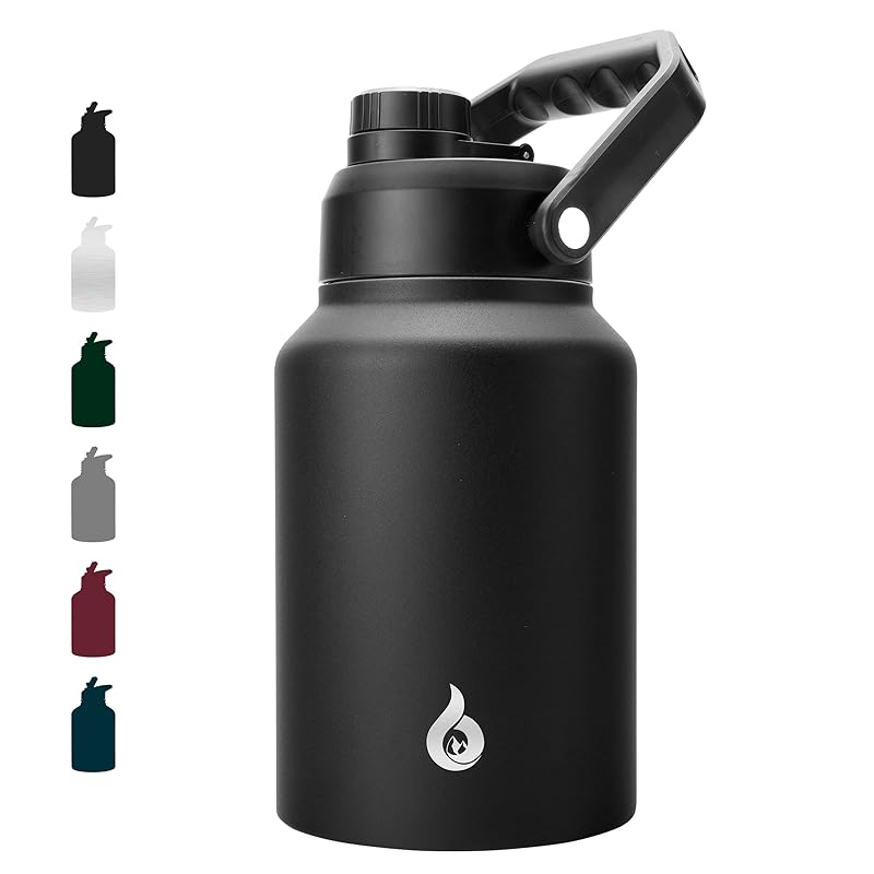 BJPKPK 64oz Insulated Water Bottle, Dishwasher Safe Half Gallon Water Bottle with Ergonomic Handle, BPA Free Leak Proof Water Jug for Sports, Metal