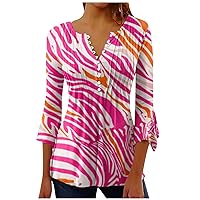 Hawaiian Shirts for Women Plus Size, Women's V-Neck Independence Day Printed Long Sleeved Button Top Casual
