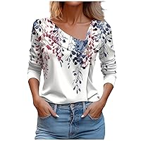 Holiday Shirts for Women 2023 Cute Christmas Printed Tops Long Sleeve Asymmetric Lapel T-Shirt Button Up Blouses