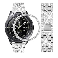 Bands Compatible with Samsung Galaxy Watch 4 Classic 42mm / Galaxy Watch 42mm / Gear Sport, Bling Diamonds Metal Strap with Bezel Ring Cover Replacement for Women Men