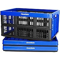 CleverMade Collapsible Utility Crate, Royal Blue, 3PK - 45L (11 Gal) Collapsible Storage Bins, Holds 66lbs Per Bin - Plastic Stackable Grated Wall Utility Containers, CleverCrates Baskets