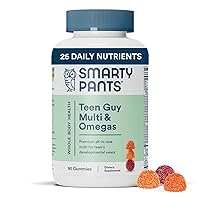 SmartyPants Teen Guy Multivitamin Gummies: Omega 3 Fish Oil (EPA/DHA), Vitamin D3, C, Vitamin B12, B6, Vitamin A, K & Zinc, Gluten Free, Three Fruit Flavors, 90 Count (22 Day Supply)