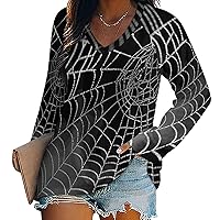 Black Spider Web Women's Long Sleeve Shirts Athletic Workout T-Shirts V Neck Sweatshirts Casual Tops