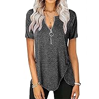 ZEFOTIM Womens Long Sleeve Shirts,Casual Solid Zipper Tunic Shirts Fashion Long Sleeve V-Neck Button Decorate Blouse Tees