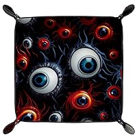 Microfiber Leather Dice Trays Holder for Dice Games Like RPG DND, Halloween Eyeballs D Dice Holder Storage Box Portable Folding Rolling Dice Tray, 16x16cm