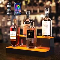 VEVOR LED Lighted Liquor Bottle Display, 2 Tiers 16 Inches, Supports USB, Illuminated Home Bar Shelf with RF Remote & App Control 7 Static Colors 1-4 H Timing, Acrylic Lighted Shelf for 8 Bottles