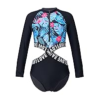 iiniim Kids Girls Long Sleeve Cut Out One Piece Swimsuit Rash Guard UPF 50+ UV Swim Shirt Tankini Swimwear